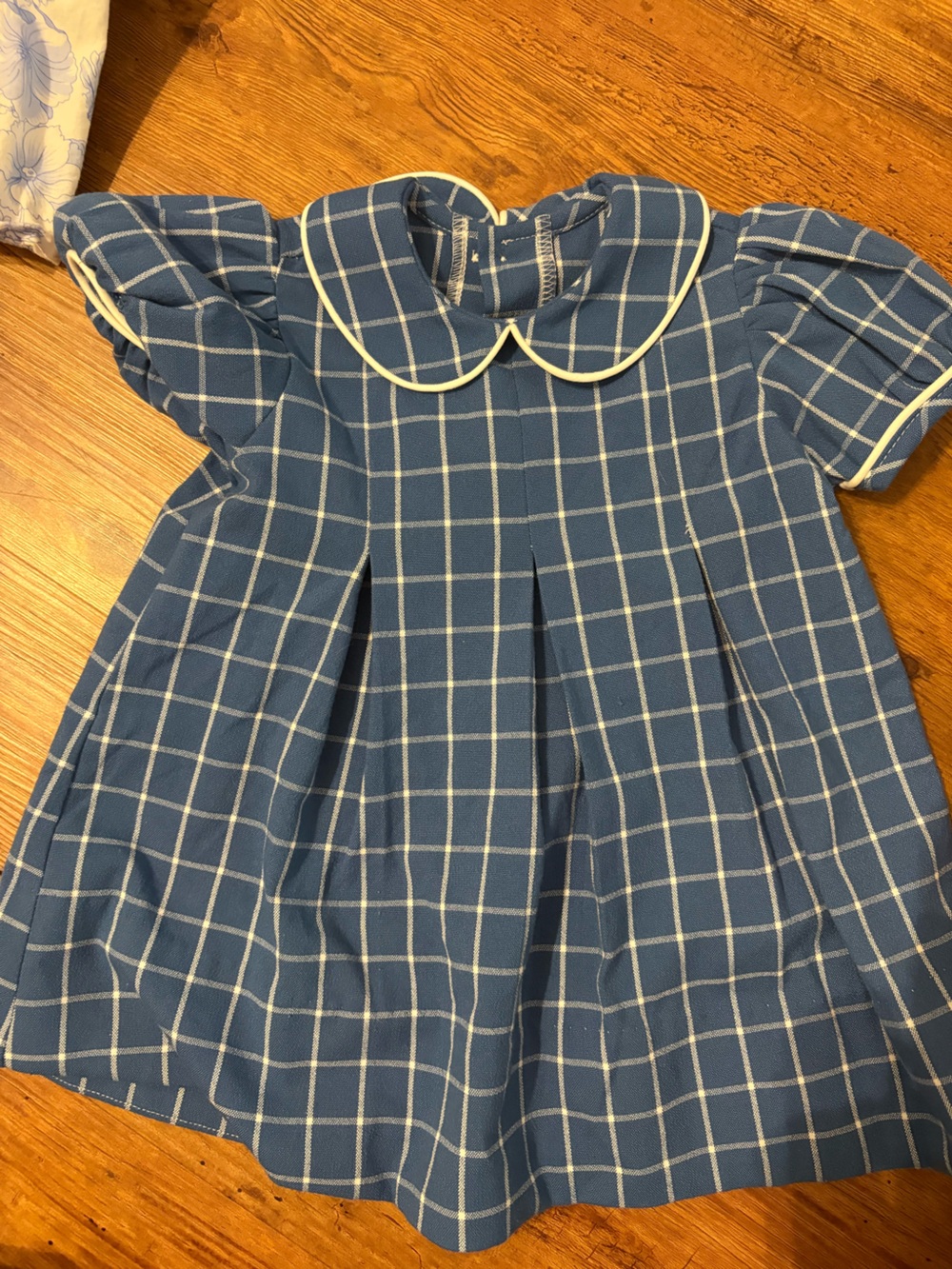 Girls Blue Windowpane Check Dress with Peter Pan Collar